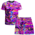 Purple Acid Glitch Waves Men's T-Shirt and Shorts Combo