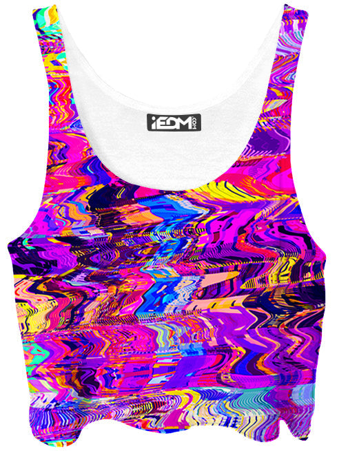 Purple Acid Glitch Waves Crop Top