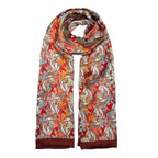 Art Deco Silk Scarf with Vibrant Floral Accents