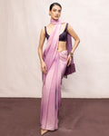 Handwoven Purple & Pink Ombre Chiffon Digital Print Sari By KYNAH, Luxury Indian Fashion & Bridal Wear