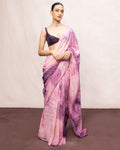 Handwoven Dark Purple & Light Pink Ombre Chiffon Digital Print Sari By KYNAH, Luxury Indian Fashion & Bridal Wear