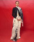 Handwoven Black White Georgette Digital Print Sari By KYNAH, Luxury Indian Fashion & Bridal Wear