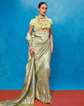 Handwoven Pistachio Green Chiffon Banarasi Sari By KYNAH, Luxury Indian Fashion & Bridal Wear