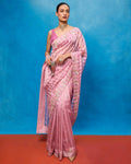 Handwoven Pink Tissue Embroidered Sari By KYNAH, Luxury Indian Fashion & Bridal Wear