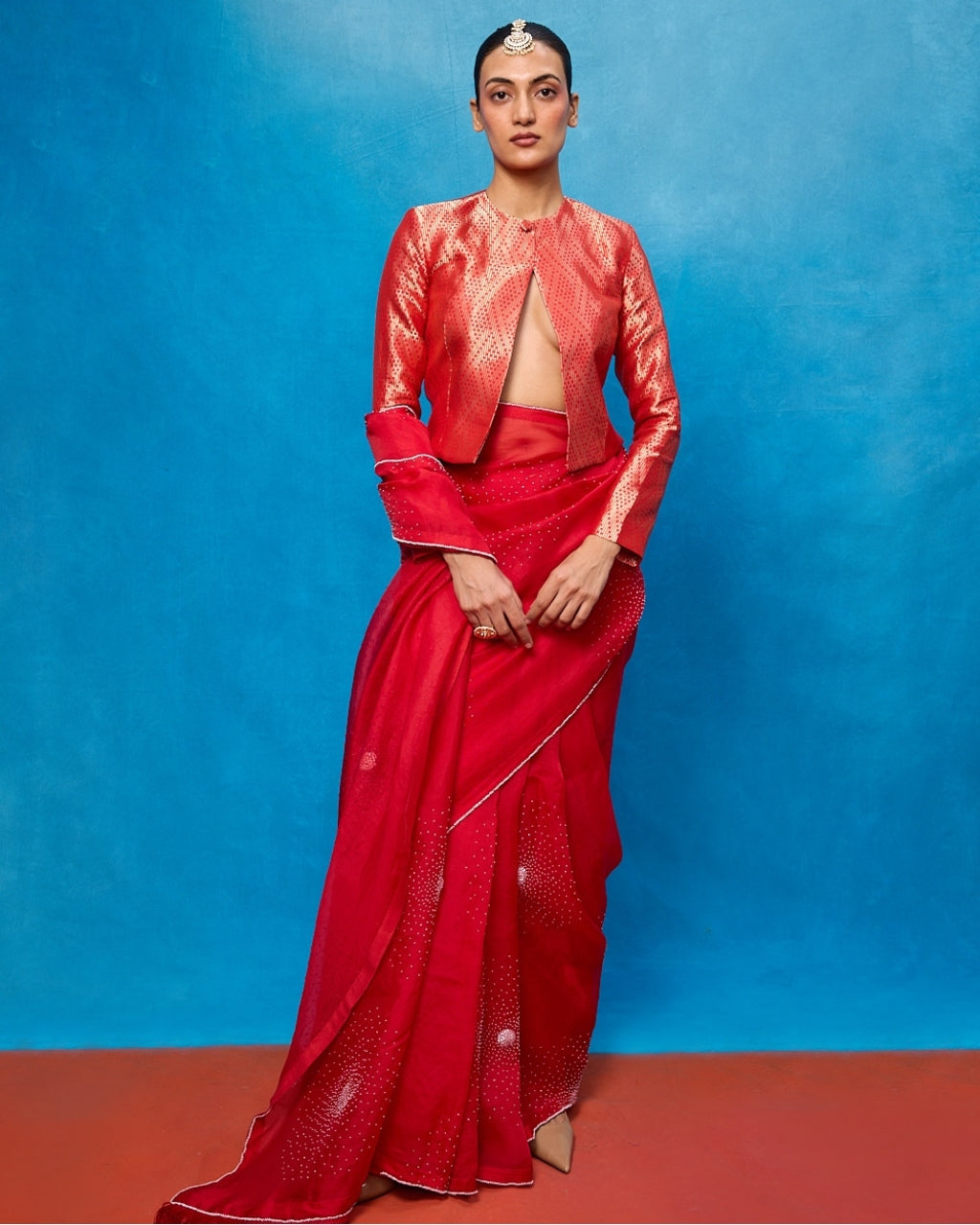 Handwoven Red Kora Banarasi Sari By KYNAH, Luxury Indian Fashion & Bridal Wear