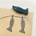 Articulated fish rubber stamp, vintage style little fish stamp