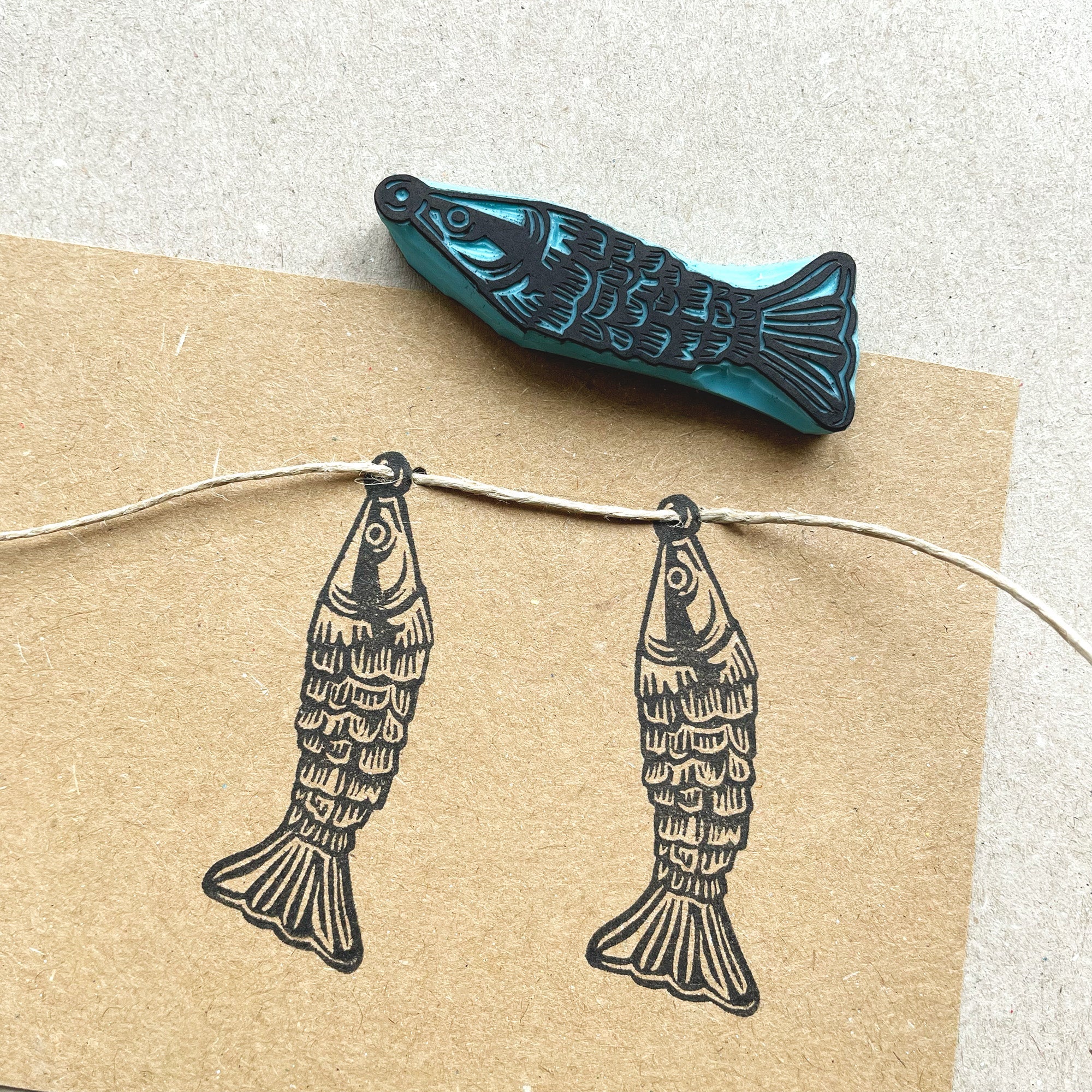 Articulated fish rubber stamp, vintage style little fish stamp