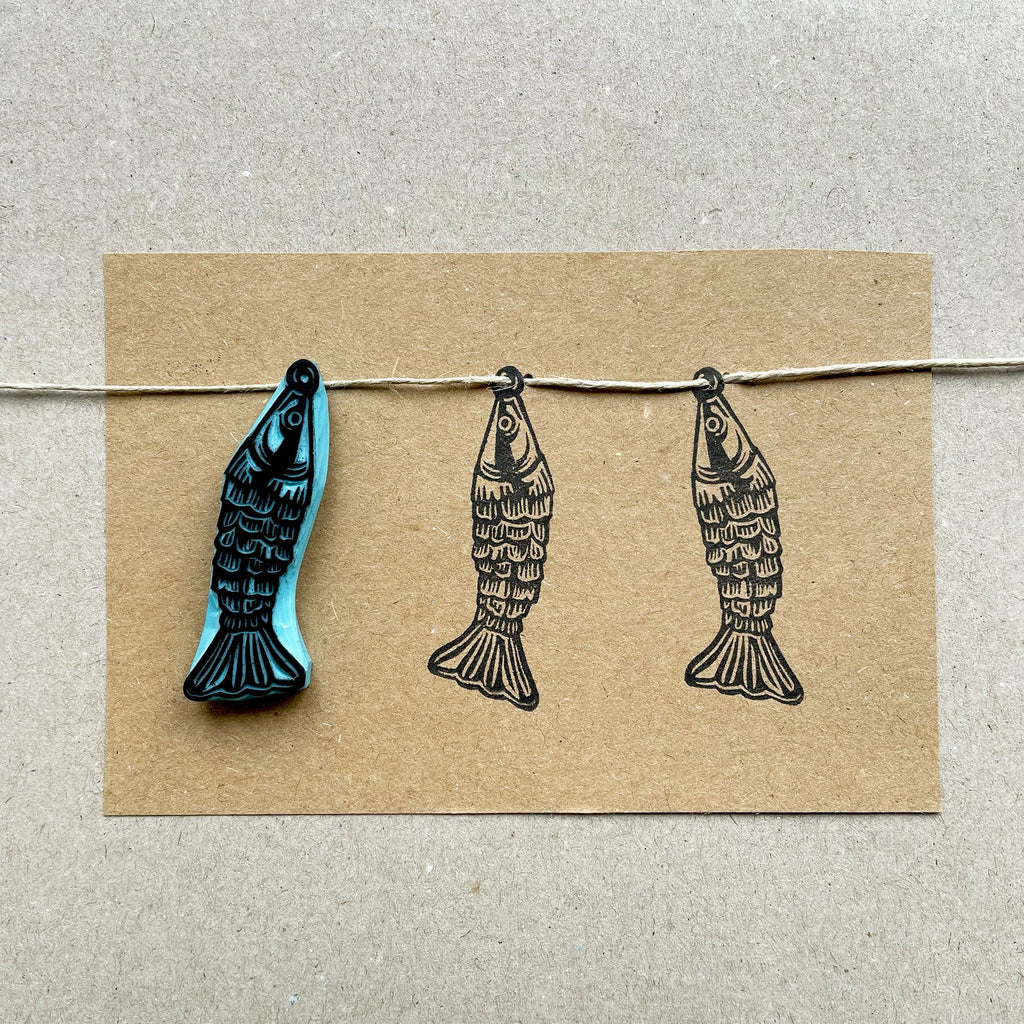 Articulated fish rubber stamp, vintage style little fish stamp