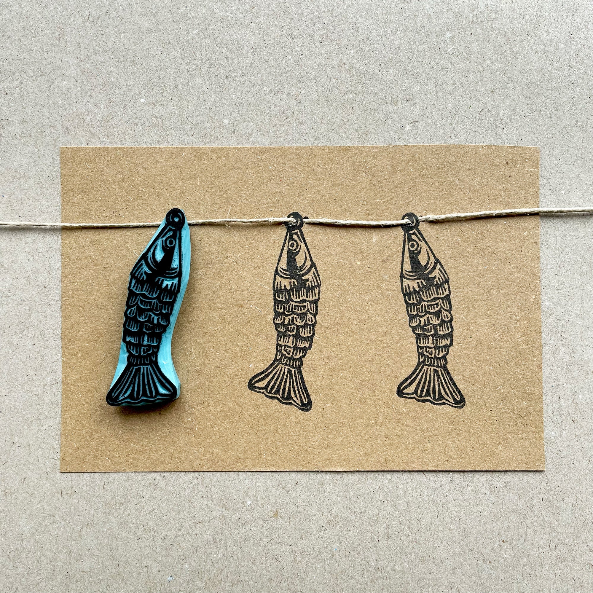 Articulated fish rubber stamp, vintage style little fish stamp