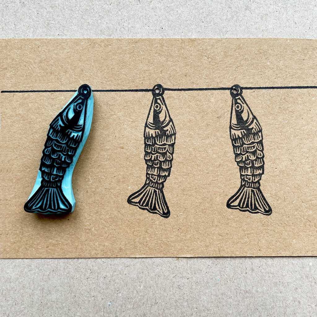 Articulated fish rubber stamp, vintage style little fish stamp