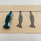 Articulated fish rubber stamp, vintage style little fish stamp