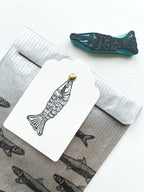 Articulated fish rubber stamp, vintage style little fish stamp