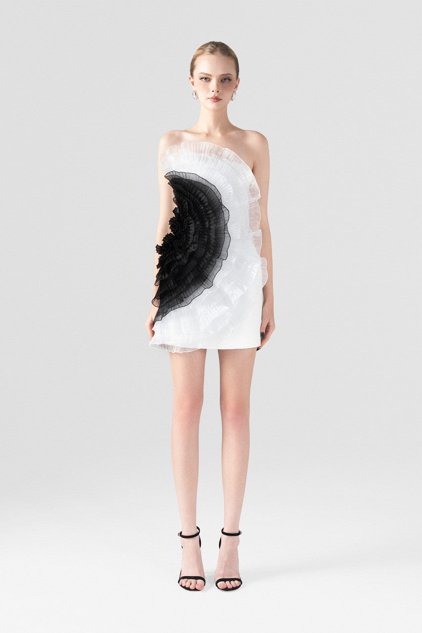 Futuristic Artistic Black & White Ruffle Mini Dress