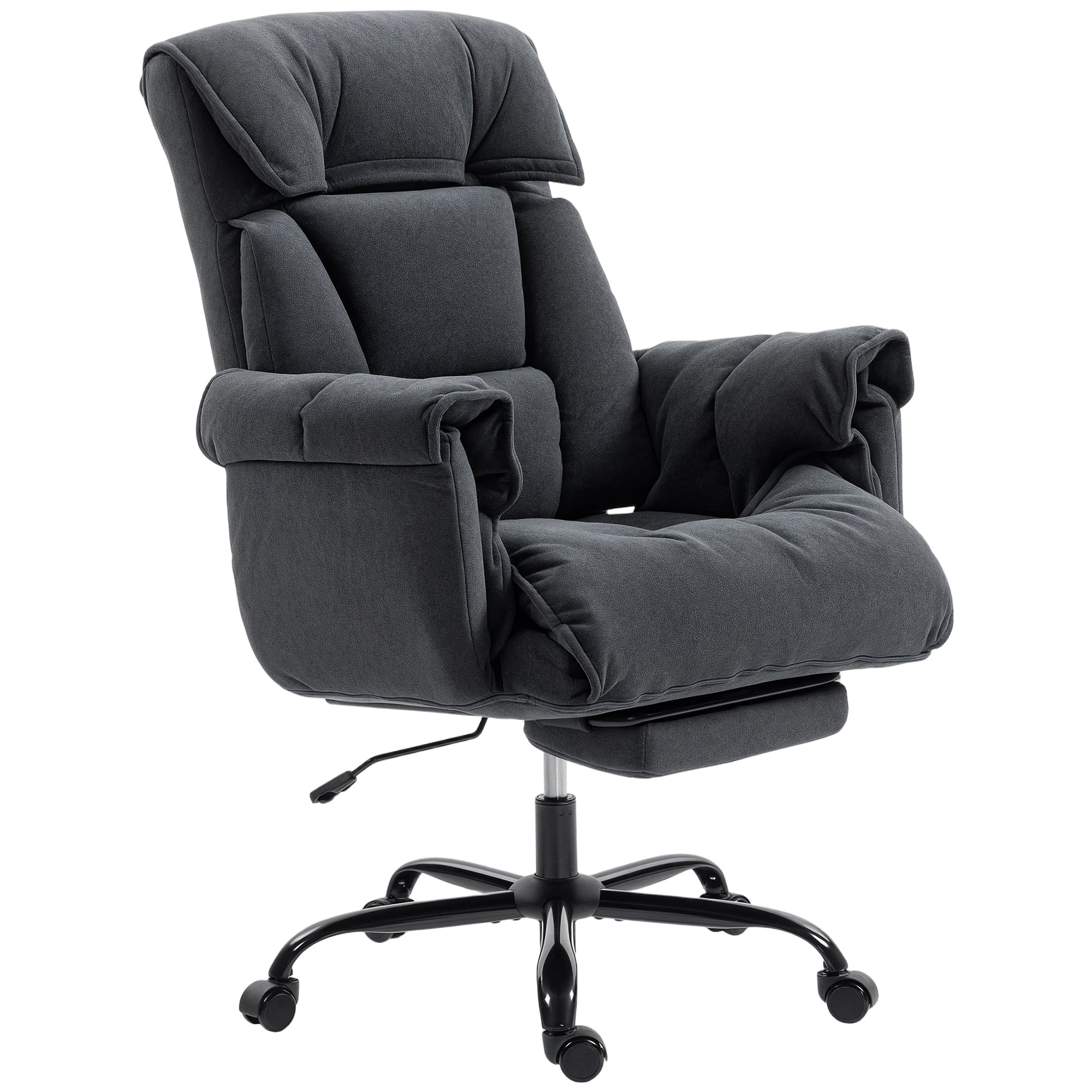 Overstuffed Executive Office Chair with Built-In Footrest and Recline, Gray