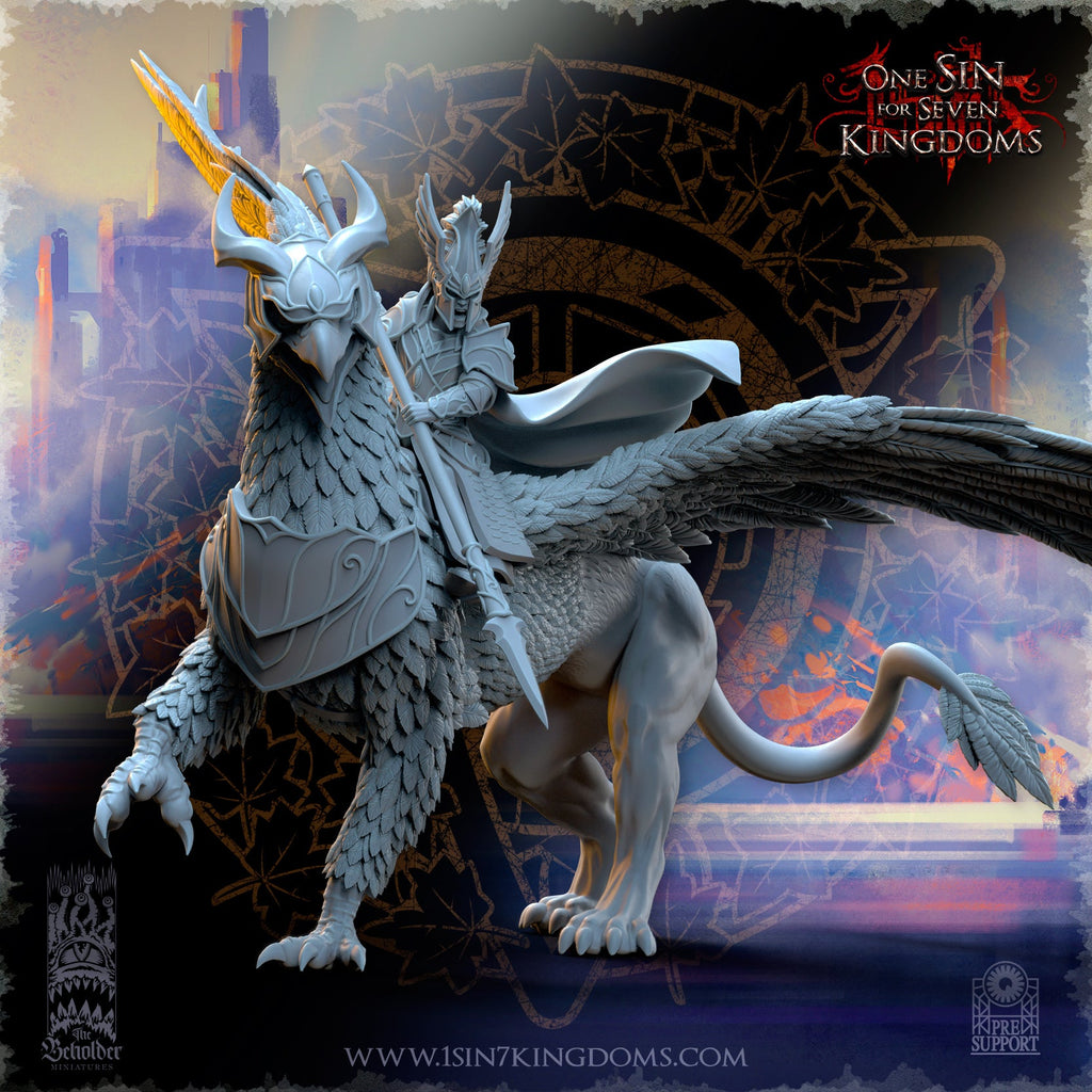 Ashur, Silvermoor Elves Hero on War Gryphon, The Beholder Miniatures