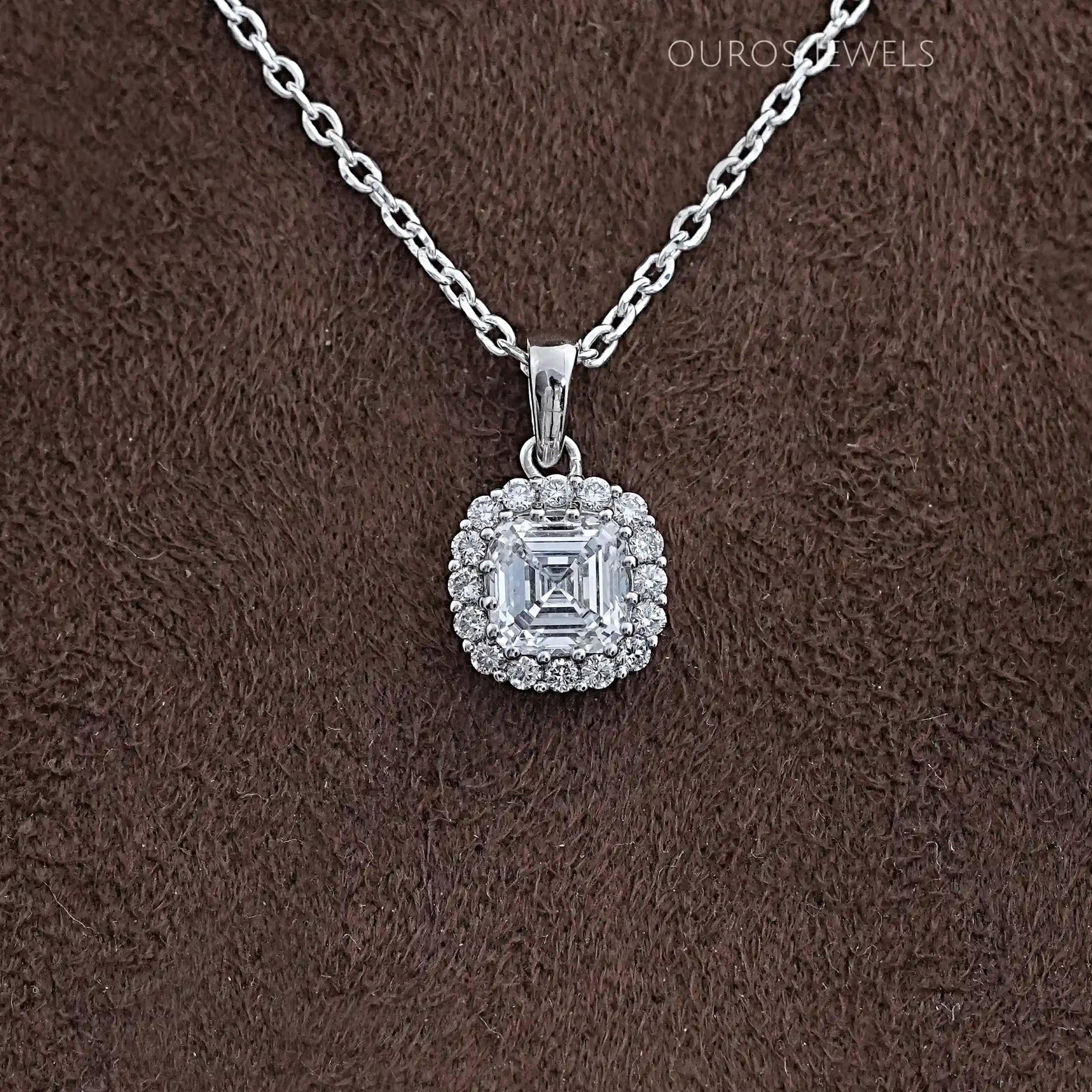 Asscher Lab Diamond Halo Pendant