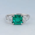 Green Asscher Gemstone Three Stone Engagement Ring