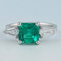 Asscher Cut Green Gemstone Three Stone Engagement Ring