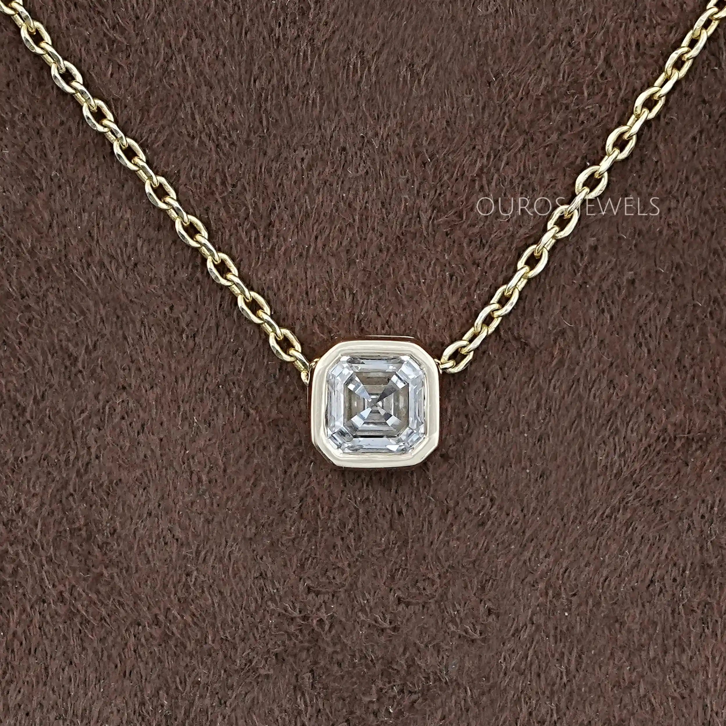 Bezel Set Asscher Cut Lab Diamond Pendant