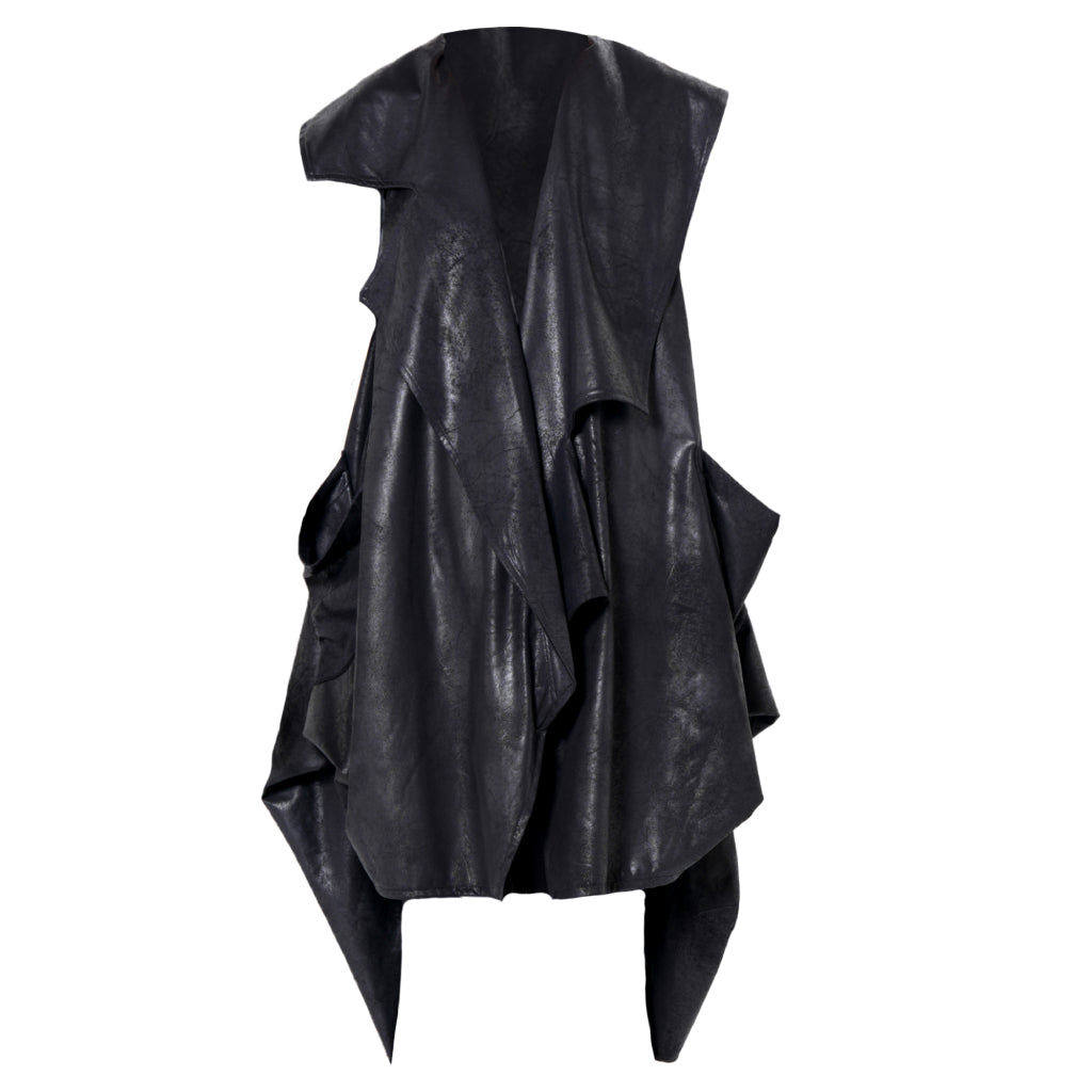 Asymmetric Faux Suede Vest In Black