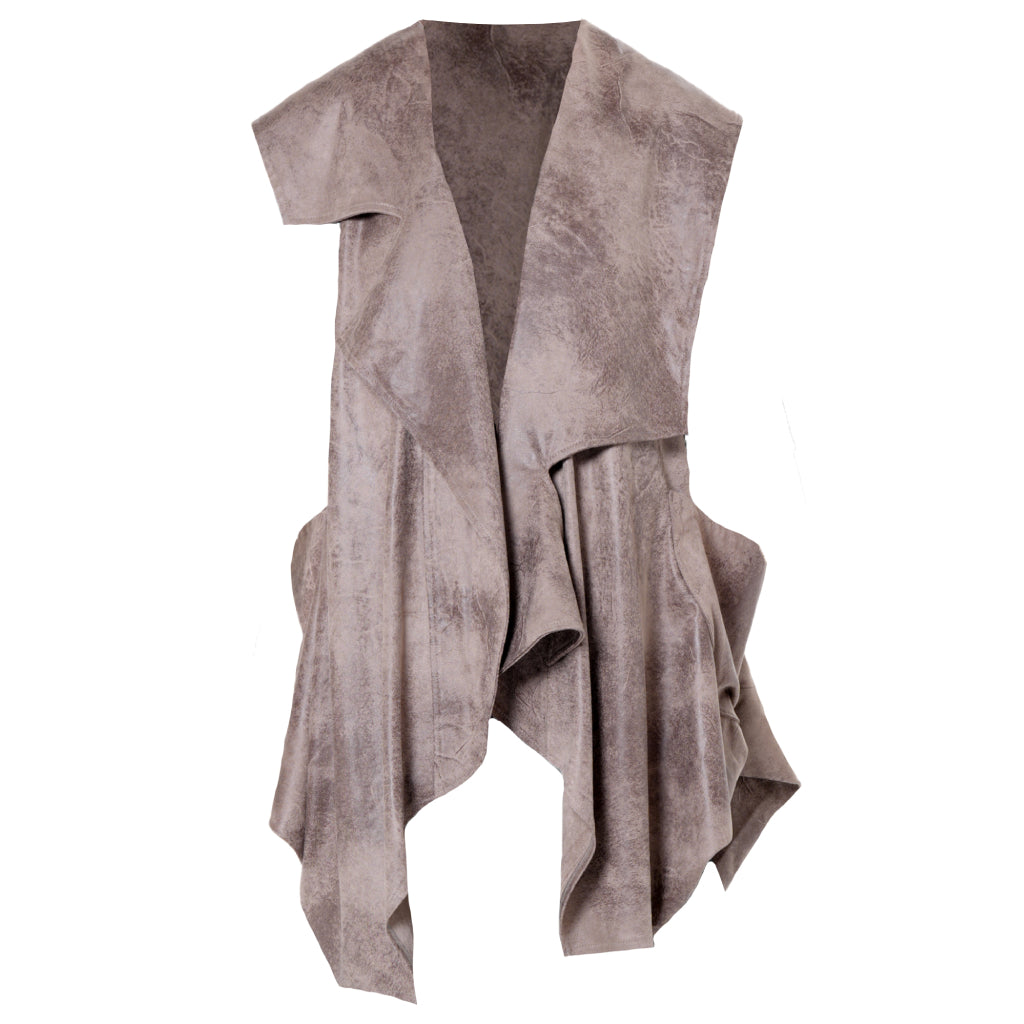 Asymmetric Faux Suede Vest In Taupe