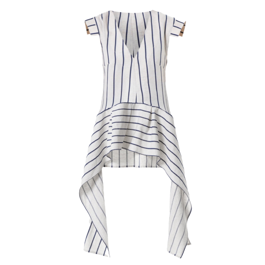 Asymmetric Linen Top Blue Stripes | PR Sample