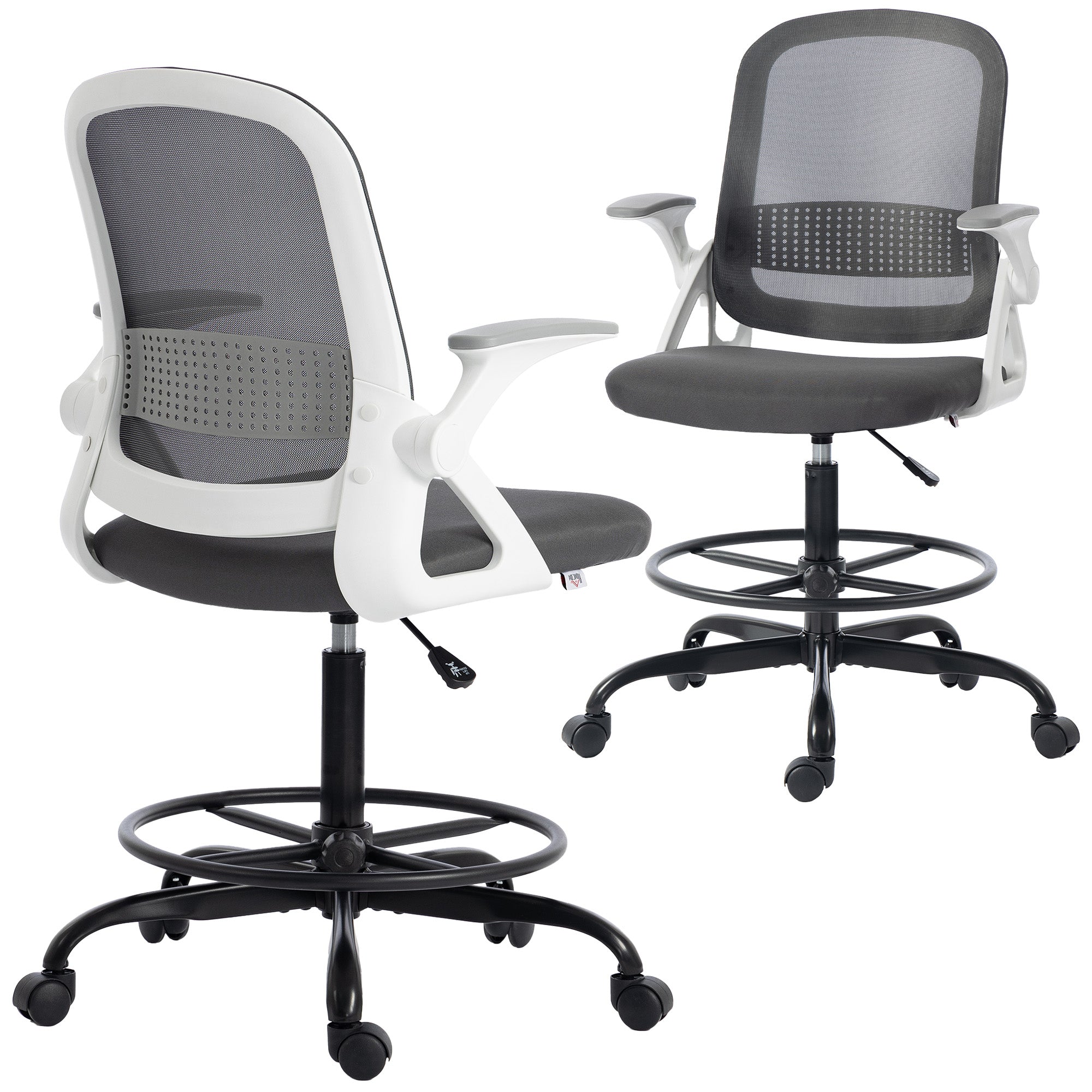 Adjustable Mesh Sit-Stand Chair with Lumbar Support & Flip Armrests, Grey