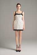 Atelier Crystal Cascade Mini Dress With Black Ruffle Trim