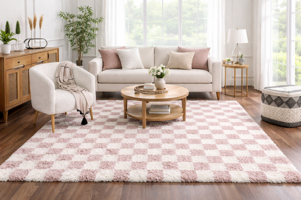 Atira Pink Checkered Shag Rug
