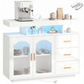 High Gloss Sideboard for 72-Inch TVs with LED Lights & Power Outlets, White