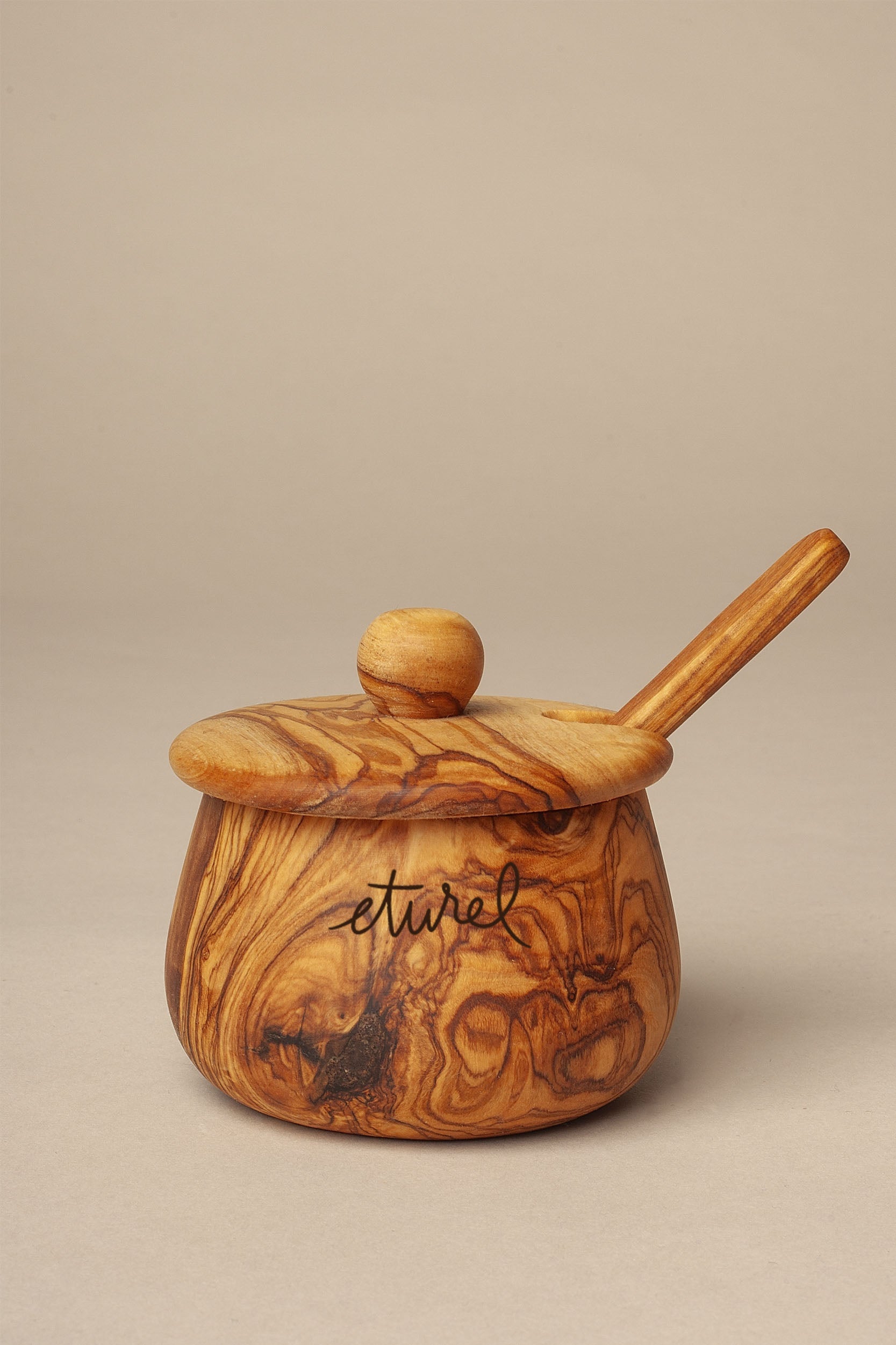 Azucarero con tapa y cucharita de madera de olivo