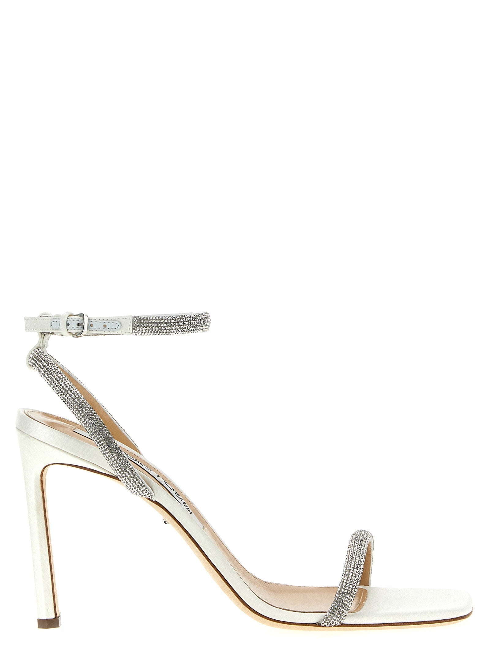 Sergio Rossi Rhinestone-Embellished Satin Heels — Ivory
