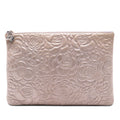 Large CC Embossed Metallic Lambskin Camellia O Case Clutch