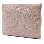 Large CC Embossed Metallic Lambskin Camellia O Case Clutch