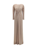 Nissa Crystal-Detail Chiffon Dress — Beige
