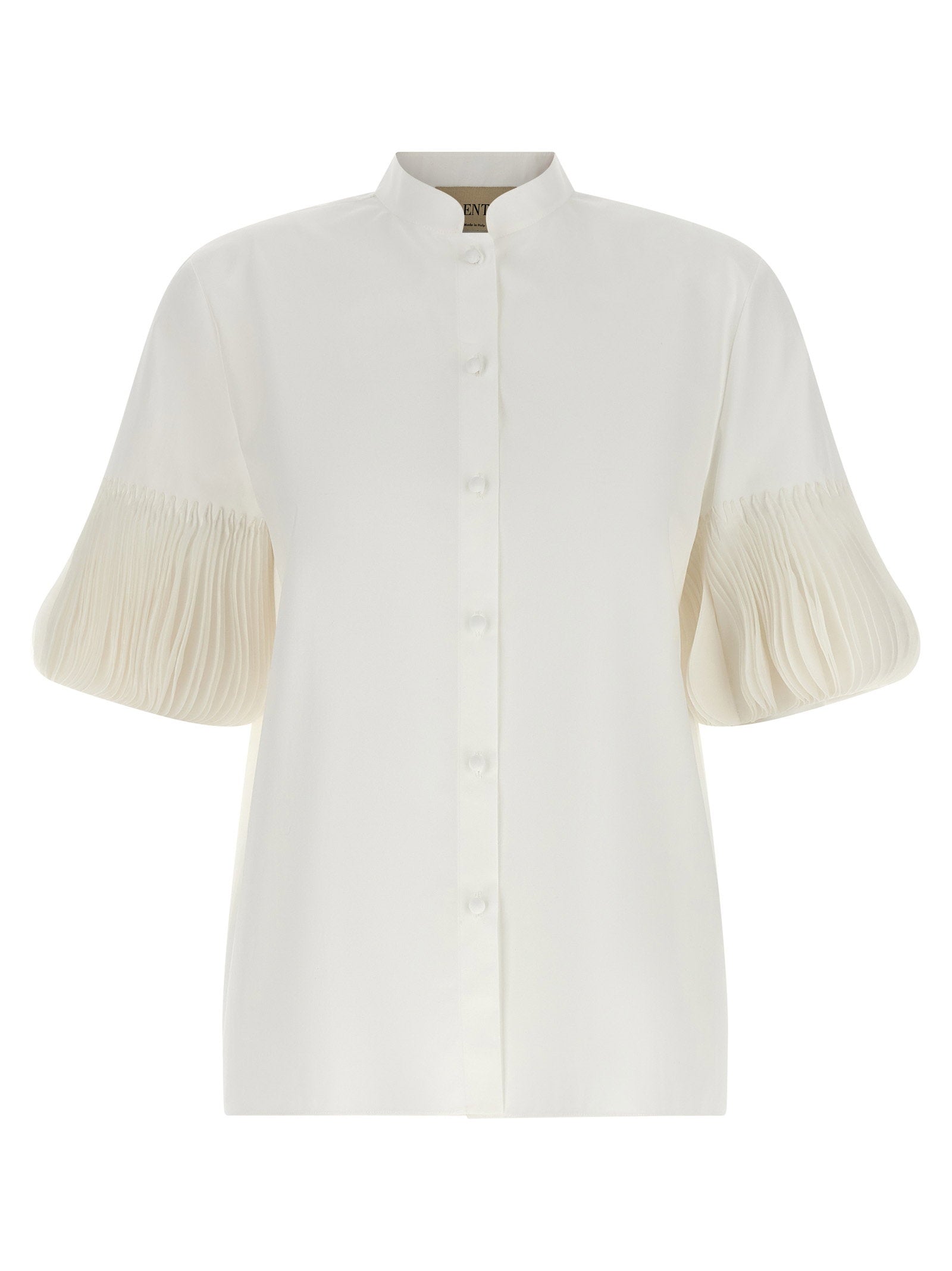Valentino Garavani Pleated-Sleeve Poplin Shirt — White