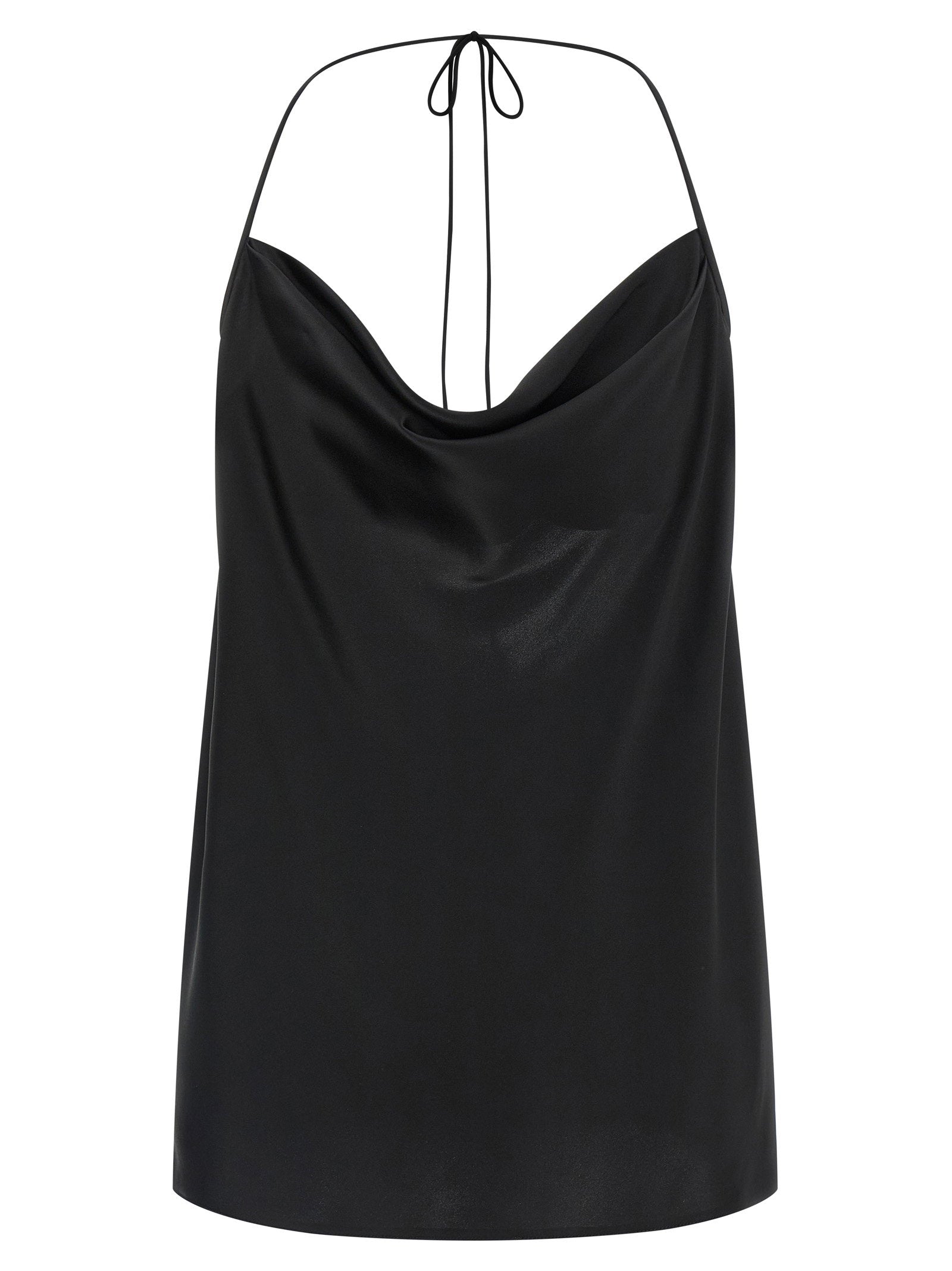 Valentino Garavani Silk Satin Cowl-Neckline Tank Top — Black
