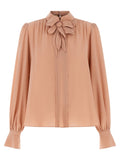 Valentino Garavani Crêpe with Bow Neckline Blouse — Beige