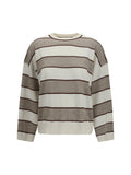 Brunello Cucinelli Striped Merino Wool Sweater — Beige