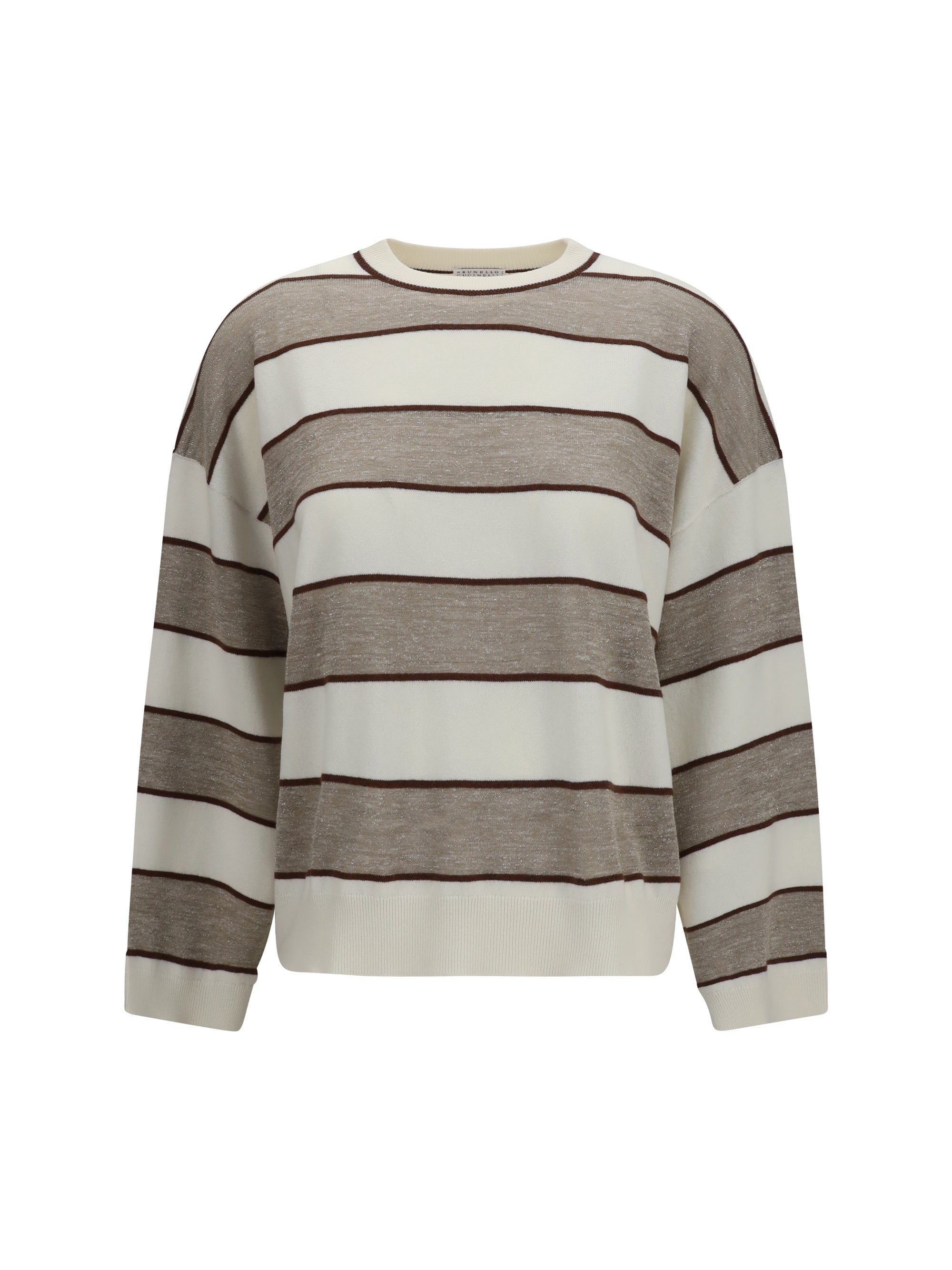 Brunello Cucinelli Striped Merino Wool Sweater — Beige