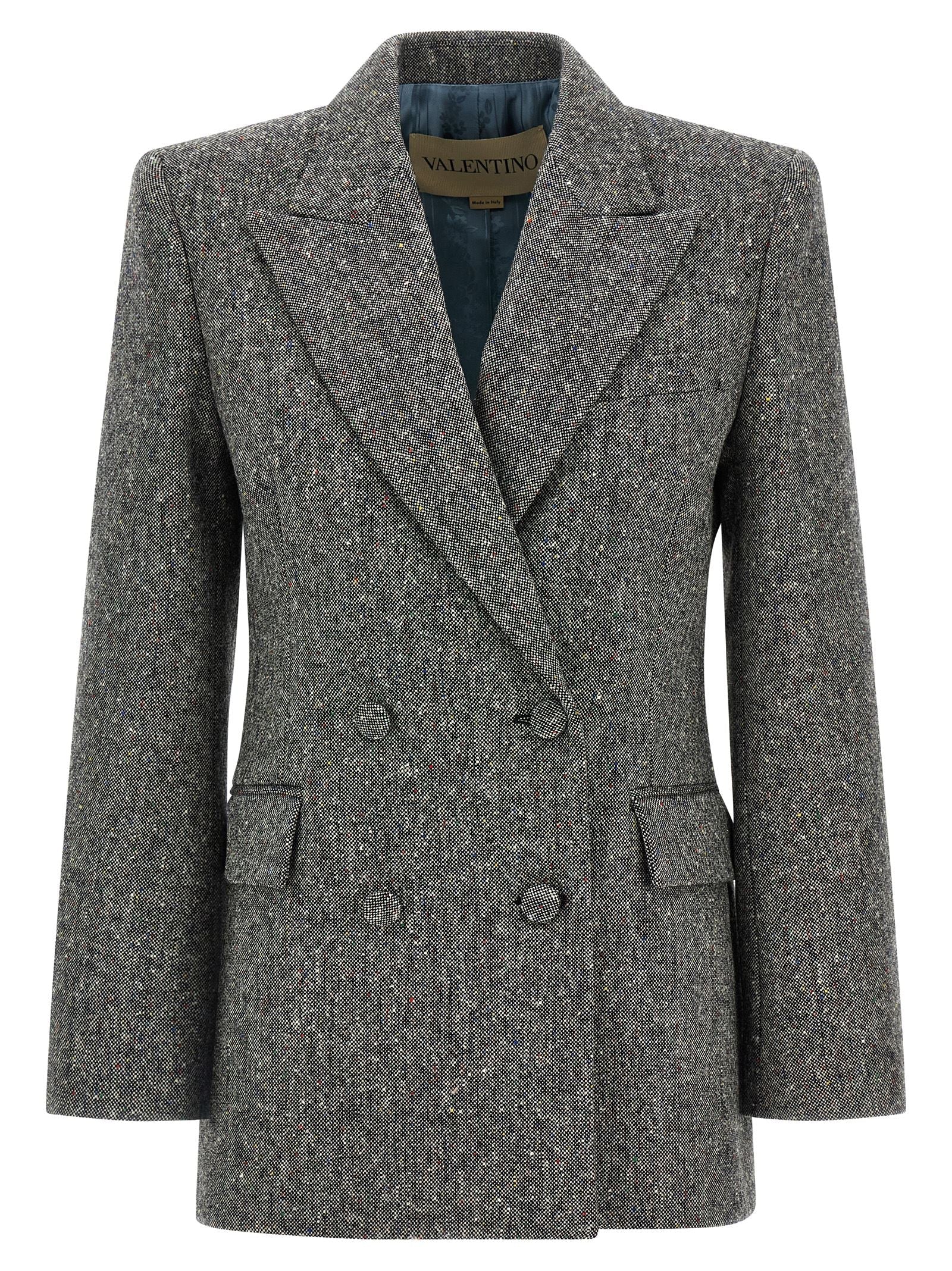 Valentino Garavani Double-Breasted Wool Blazer — Grey