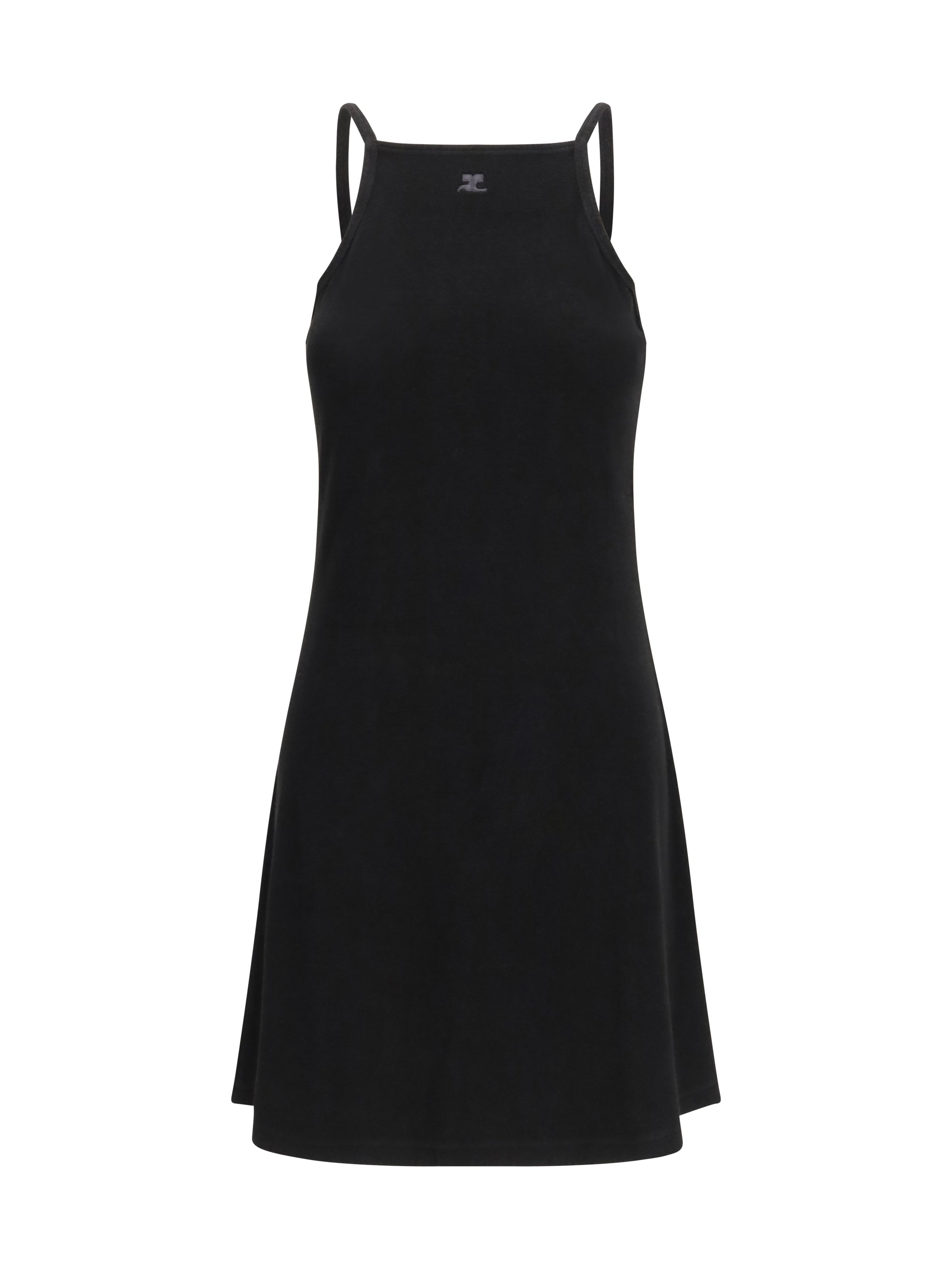 CourrèGes Logo-Embellished Mini Dress — Black