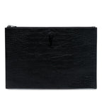 Croc Embossed Leather Monogram Clutch