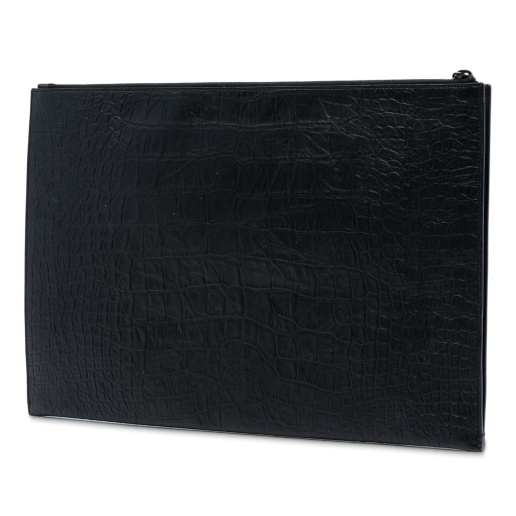 Croc Embossed Leather Monogram Clutch
