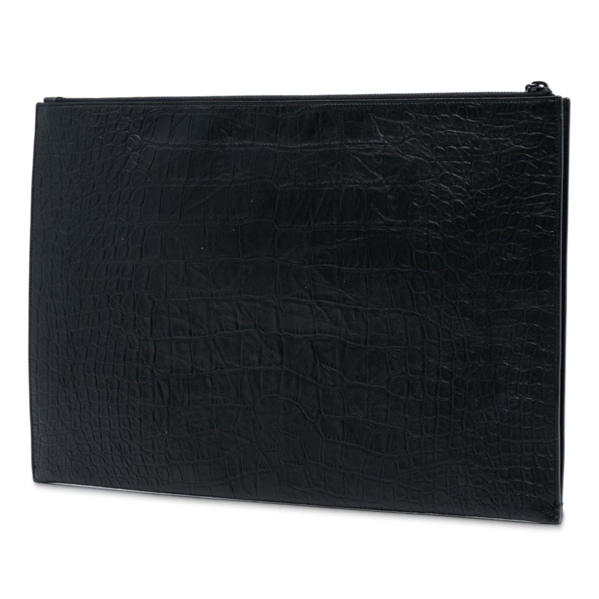 Croc Embossed Leather Monogram Clutch