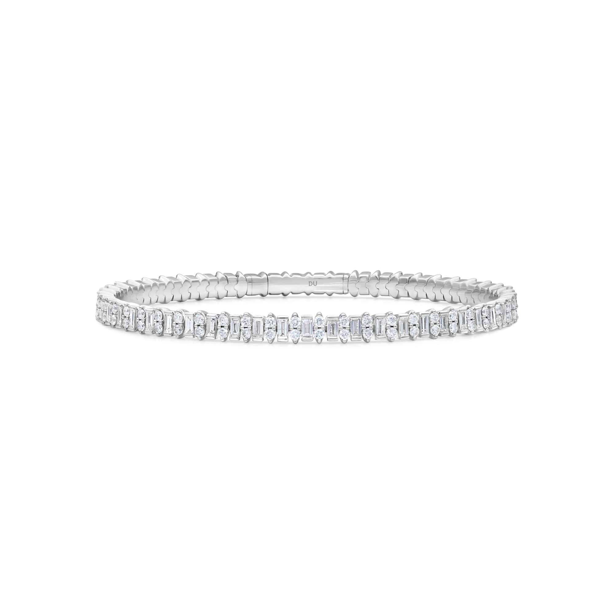 Alternate Baguette and Round Diamond Flex Bangle