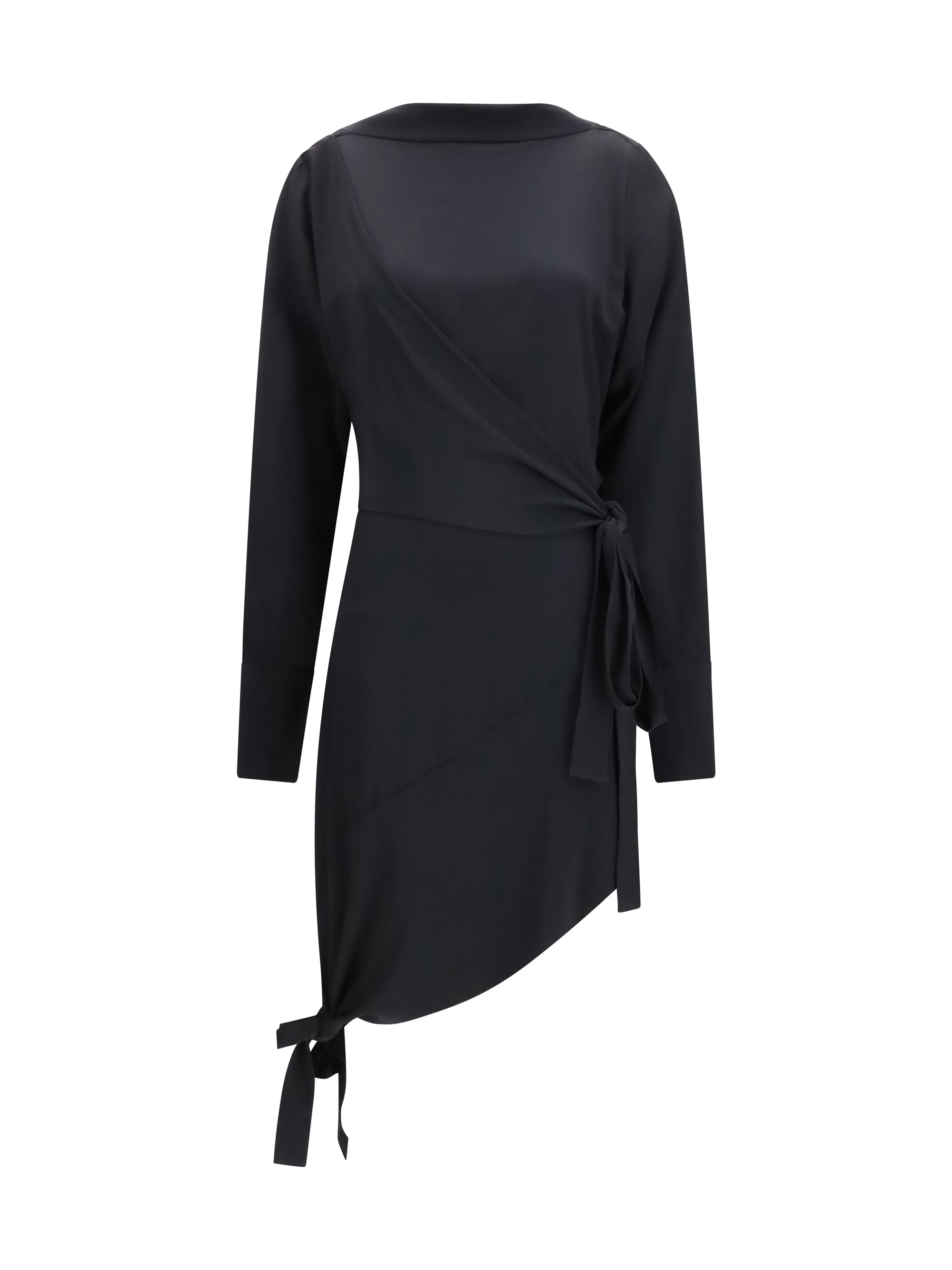 Francesco Murano Wrap-Style Acetate Silk Dress — Black