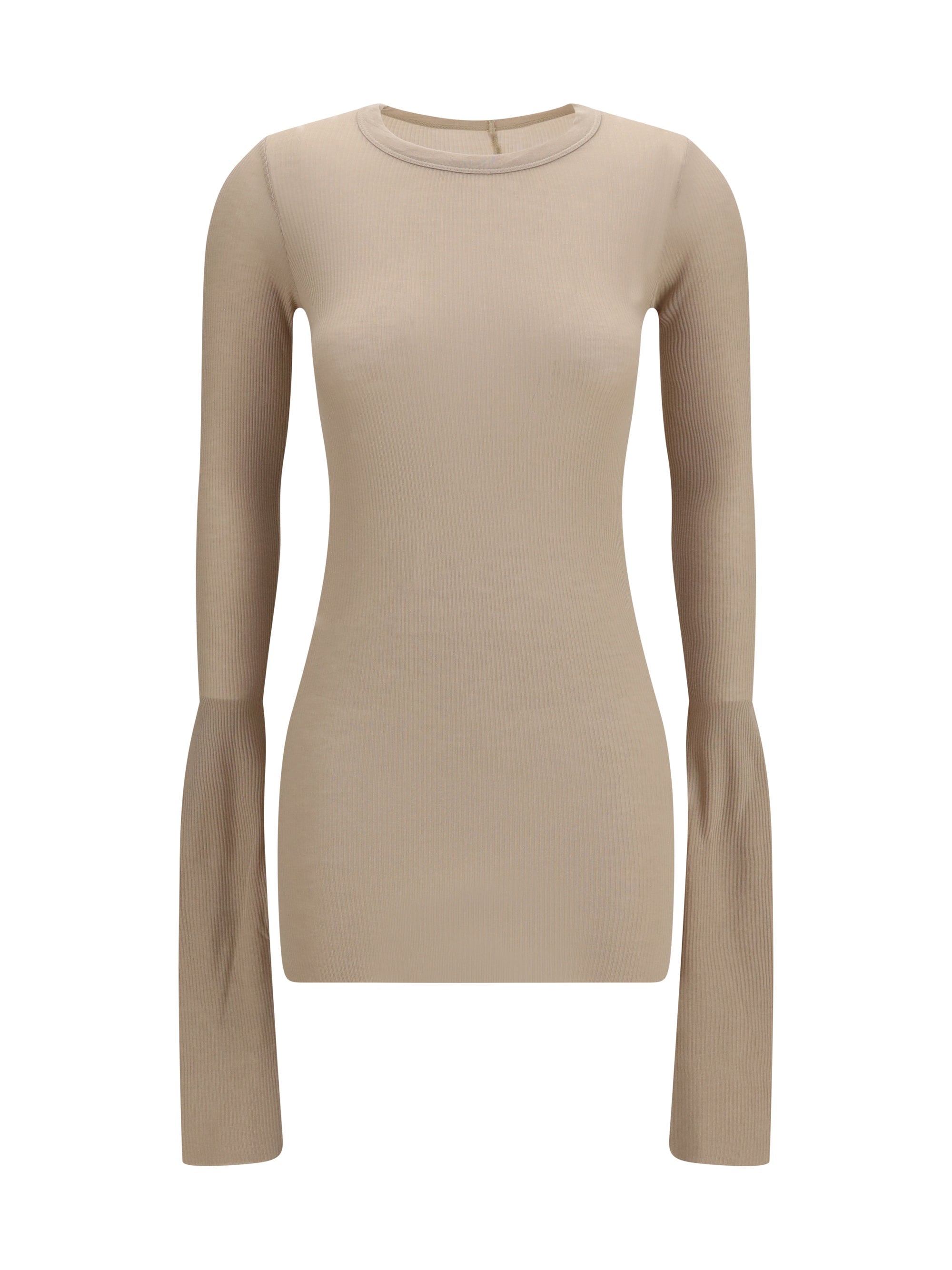 Rick Owens Ribbed-Knit Viscose-Silk Shirt — Beige
