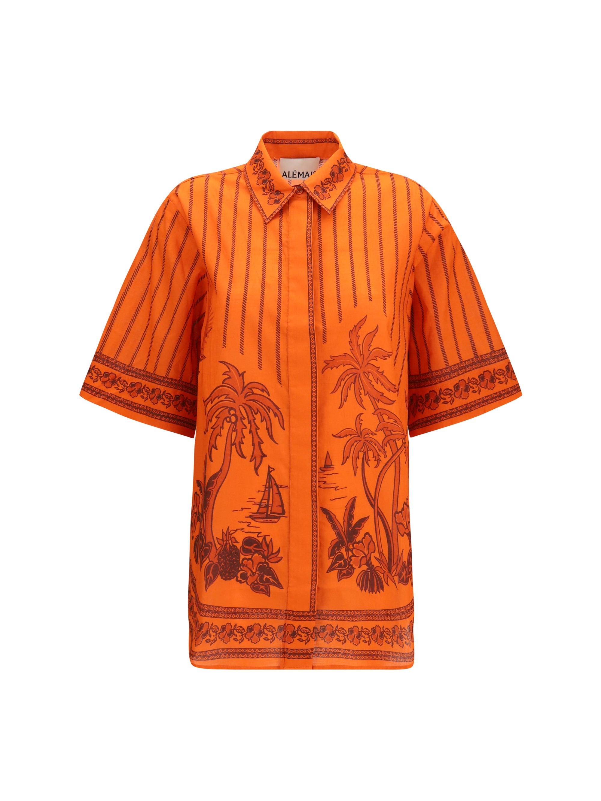 Alemais Printed Cotton Shirt — Orange