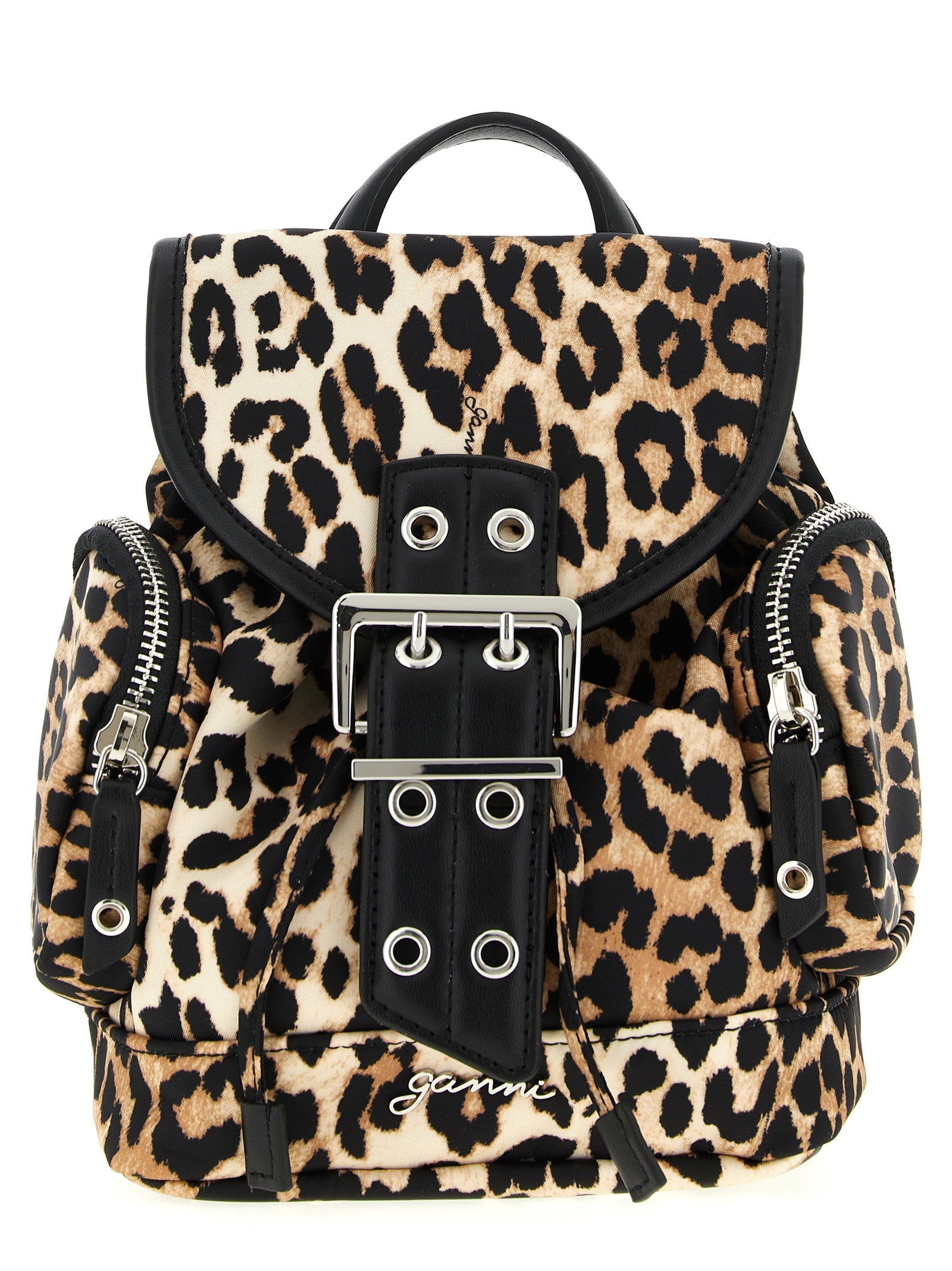Ganni Leopard-Print Nylon Backpack — multicolor